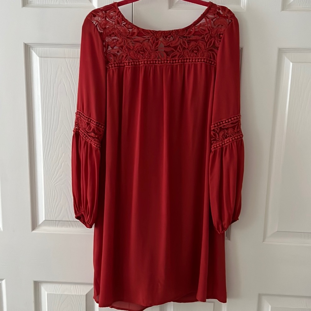 Boho Style Dress With Lace Detail Blouson Sleeves
